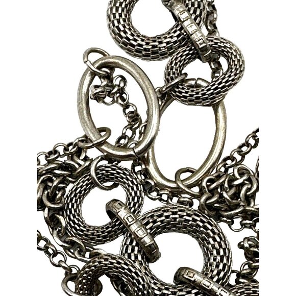 Crown Premier Designs Long Chain Necklace Silver Tone Textured Chunky Geometric - Picture 4 of 7